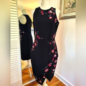 Parker embroidered black sheath dress